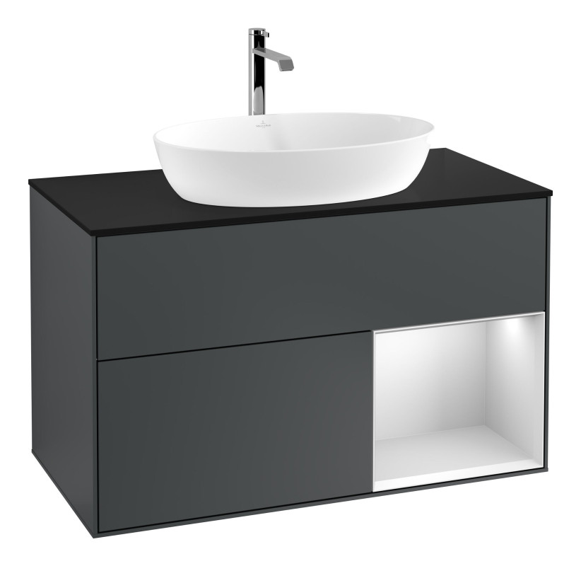 Тумба под раковину Villeroy & Boch Finion 100х50,1 см с подсветкой МДФ темно-синий матовый лак/стекло черное матовое F782MTHG