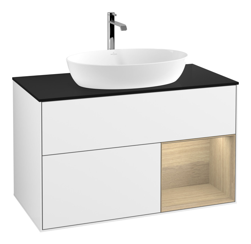 Тумба под раковину Villeroy & Boch Finion 100х50,1 см с подсветкой МДФ глянцевый белый лак/стекло черное матовое F782PCGF