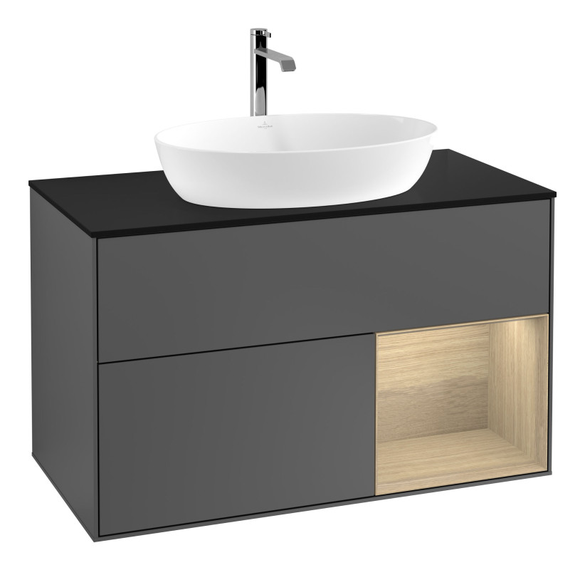 Тумба під раковину Villeroy & Boch Finion 100х50,1 см із підсвічуванням МДФ антрацит матовий лак/скло чорне матове F782PCGK