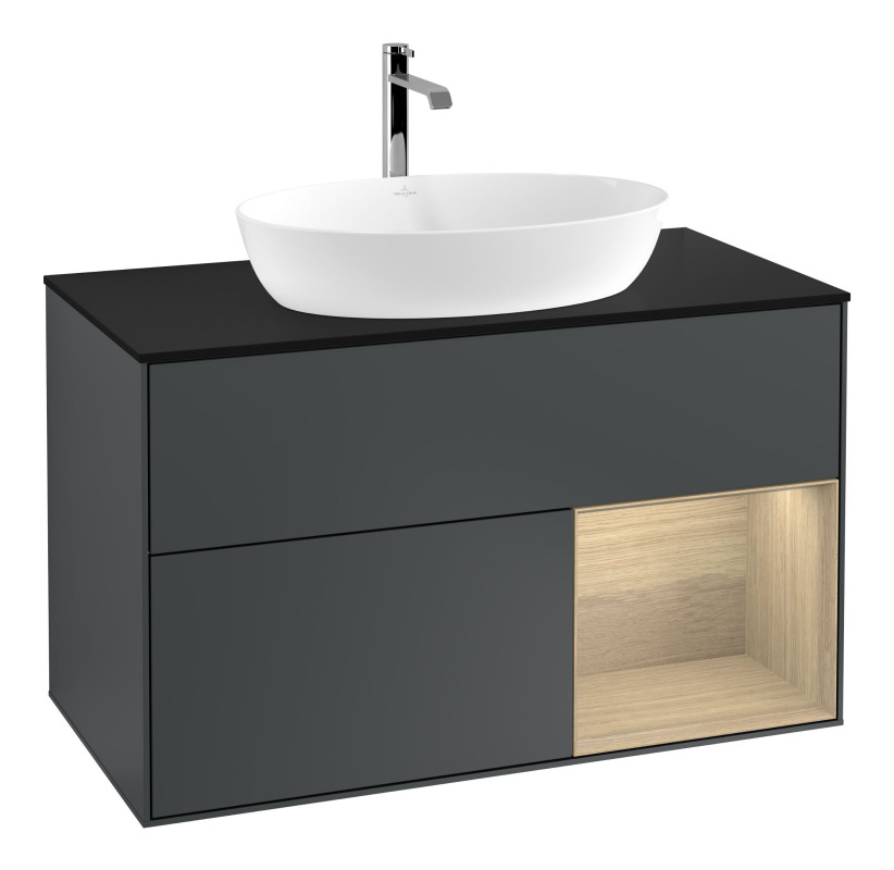 Тумба под раковину Villeroy & Boch Finion 100х50,1 см с подсветкой МДФ темно-синий матовый лак/стекло черное матовое F782PCHG