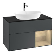 Тумба под раковину Villeroy & Boch Finion 100х50,1 см с подсветкой МДФ темно-синий матовый лак/стекло черное матовое F782PCHG