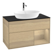 Тумба под раковину Villeroy & Boch Finion 100х50,1 см с подсветкой МДФ шпон дуба/стекло черное матовое F782PCPC