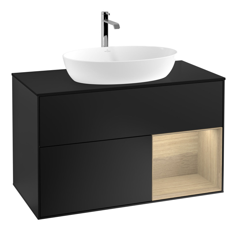 Тумба под раковину Villeroy & Boch Finion 100х50,1 см с подсветкой МДФ черный матовый лак/стекло черное матовое F782PCPD