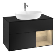 Тумба под раковину Villeroy & Boch Finion 100х50,1 см с подсветкой МДФ черный матовый лак/стекло черное матовое F782PCPD