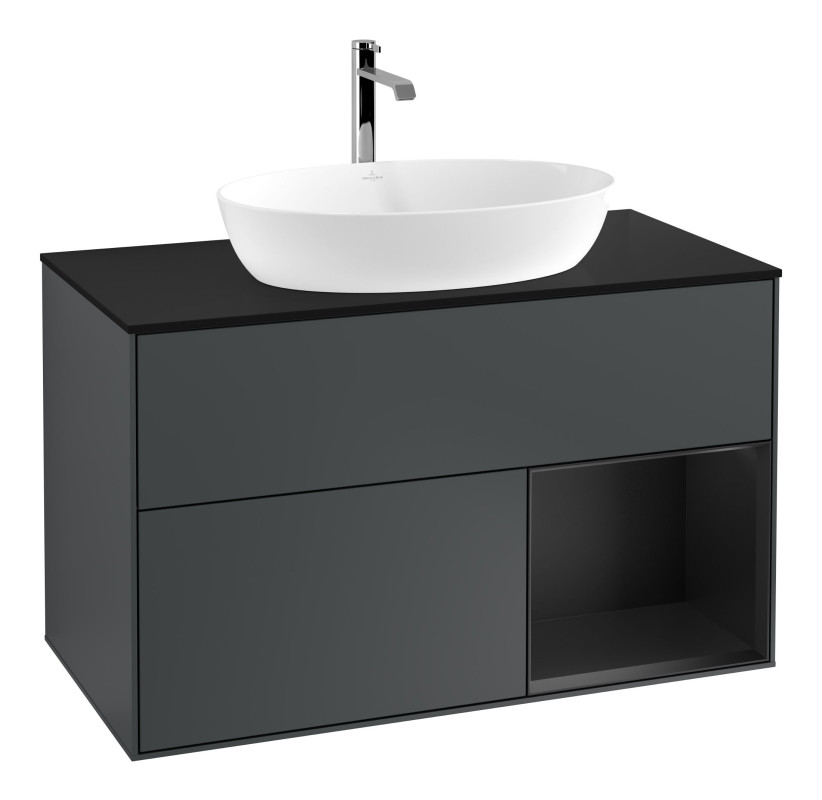 Тумба під раковину Villeroy & Boch Finion 100х50,1 см із підсвічуванням МДФ темно-синій матовий лак/скло чорне матове F782PDHG