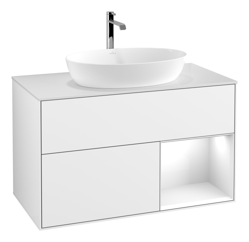 Тумба под раковину Villeroy & Boch Finion 100х50,1 см с подсветкой МДФ глянцевый белый лак/стекло белое матовое G781GFGF