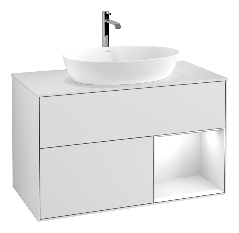 Тумба під раковину Villeroy & Boch Finion 100х50,1 см із підсвічуванням МДФ білий матовий лак/скло біле матове G781GFMT