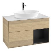 Тумба під раковину Villeroy & Boch Finion 100х50,1 см із підсвічуванням МДФ шпон дуба/скло біле матове F781PDPC