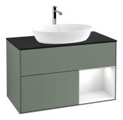 Тумба під раковину Villeroy & Boch Finion 100х50,1 см із підсвічуванням МДФ оливковий матовий лак/скло чорне матове F782GFGM