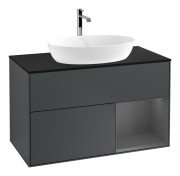 	Тумба под раковину Villeroy & Boch Finion 100х50,1 см с подсветкой МДФ темно-синий матовый лак/стекло черное матовое F782GKHG