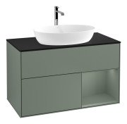 Тумба под раковину Villeroy & Boch Finion 100х50,1 см с подсветкой МДФ оливковый матовый лак/стекло черное матовое F782GMGM