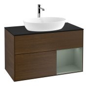 Тумба під раковину Villeroy & Boch Finion 100х50,1 см із підсвічуванням МДФ шпон волоського горіха/скло чорне матове F782GMGN