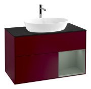 Тумба під раковину Villeroy & Boch Finion 100х50,1 см з підсвічуванням МДФ півонія матовий лак/скло чорне матове F782GMHB