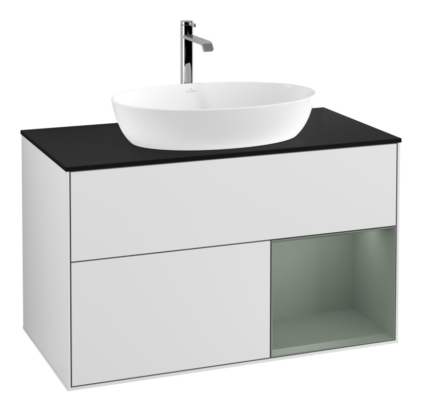 Тумба під раковину Villeroy & Boch Finion 100х50,1 см із підсвічуванням МДФ білий матовий лак/скло чорне матове F782GMMT