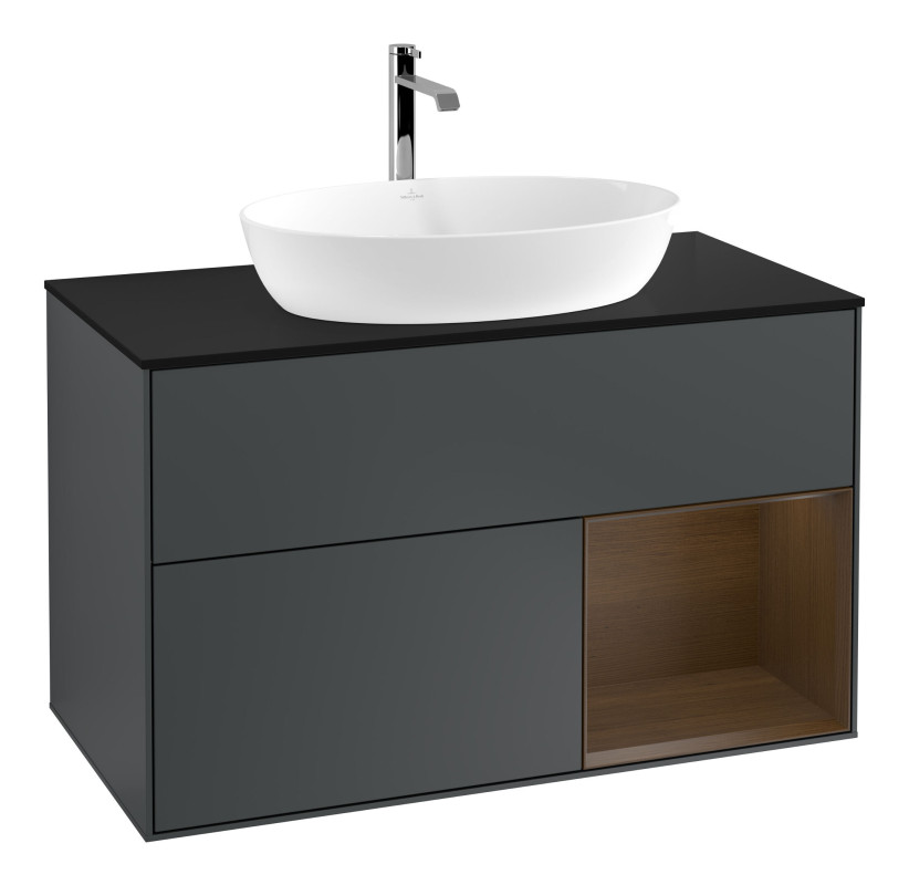 Тумба під раковину Villeroy & Boch Finion 100х50,1 см із підсвічуванням МДФ темно-синій матовий лак/скло чорне матове F782GNHG