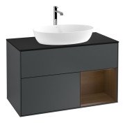 Тумба під раковину Villeroy & Boch Finion 100х50,1 см із підсвічуванням МДФ темно-синій матовий лак/скло чорне матове F782GNHG