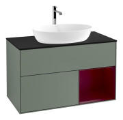 Тумба под раковину Villeroy & Boch Finion 100х50,1 см с подсветкой МДФ оливковый матовый лак/стекло черное матовое F782HBGM
