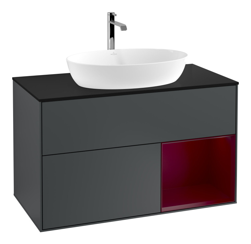 Тумба під раковину Villeroy & Boch Finion 100х50,1 см із підсвічуванням МДФ темно-синій матовий лак/скло чорне матове F782HBHG