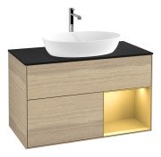 Тумба під раковину Villeroy & Boch Finion 100х50,1 см із підсвічуванням МДФ шпон дуба/скло чорне матове F782HFPC