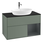 Тумба під раковину Villeroy & Boch Finion 100х50,1 см із підсвічуванням МДФ оливковий матовий лак/скло чорне матове F782HGGM