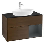 Тумба під раковину Villeroy & Boch Finion 100х50,1 см із підсвічуванням МДФ шпон волоського горіха/скло чорне матове F782HGGN