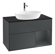 Тумба під раковину Villeroy & Boch Finion 100х50,1 см із підсвічуванням МДФ темно-синій матовий лак/скло чорне матове F782HGHG