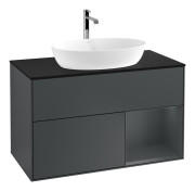 Тумба под раковину Villeroy & Boch Finion 100х50,1 см с подсветкой МДФ темно-синий матовый лак/стекло черное матовое F782HGHG