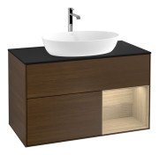 Тумба под раковину Villeroy & Boch Finion 100х50,1 см с подсветкой МДФ шпон грецкого ореха/стекло черное матовое F782PCGN