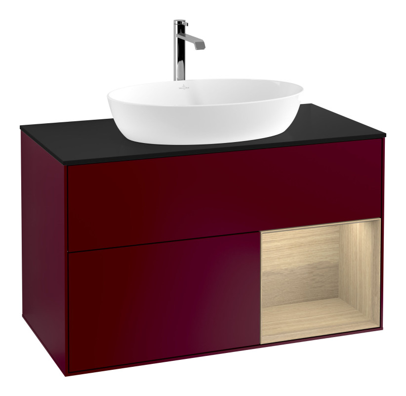 Тумба под раковину Villeroy & Boch Finion 100х50,1 см с подсветкой МДФ пион матовый лак/стекло черное матовое F782PCHB