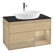 Тумба під раковину Villeroy & Boch Finion 100х50,1 см із підсвічуванням МДФ шпон дуба/скло чорне матове F782PCPC