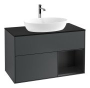 Тумба под раковину Villeroy & Boch Finion 100х50,1 см с подсветкой МДФ темно-синий матовый лак/стекло черное матовое F782PDHG