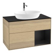 Тумба под раковину Villeroy & Boch Finion 100х50,1 см с подсветкой МДФ шпон дуба/стекло черное матовое F782PDPC