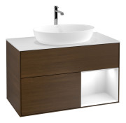 Тумба под раковину Villeroy & Boch Finion 100х50,1 см с подсветкой МДФ шпон грецкого ореха/стекло белое матовое G781GFGN