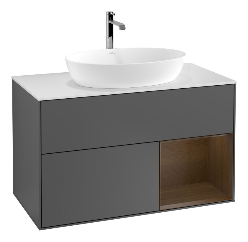 Тумба под раковину Villeroy & Boch Finion 100х50,1 см с подсветкой МДФ антрацит матовый лак/стекло белое матовое G781GNGK