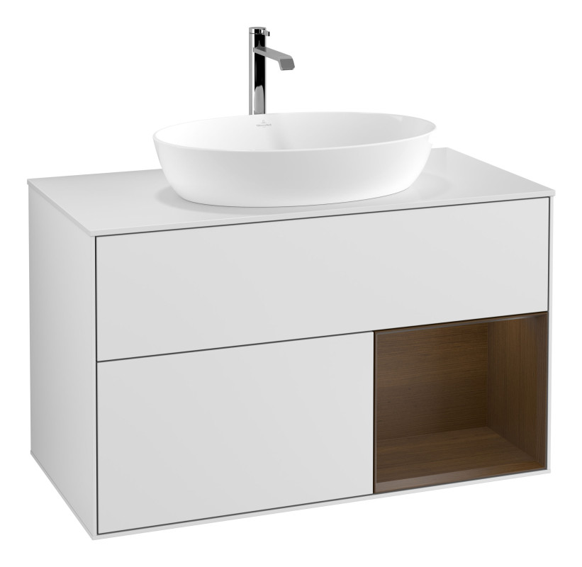 Тумба под раковину Villeroy & Boch Finion 100х50,1 см с подсветкой МДФ белый матовый лак/стекло белое матовое G781GNMT