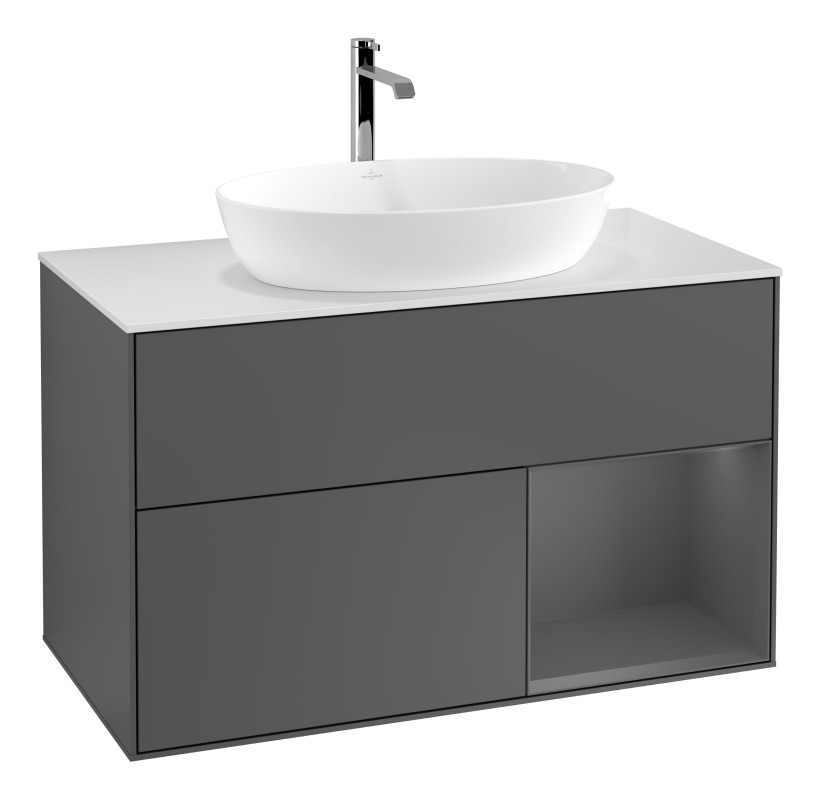 Тумба под раковину Villeroy & Boch Finion 100х50,1 см с подсветкой МДФ антрацит матовый лак/стекло белое матовое G781GKGK