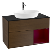 Тумба под раковину Villeroy & Boch Finion 100х50,1 см с подсветкой МДФ шпон грецкого ореха/стекло черное матовое G782HBGN