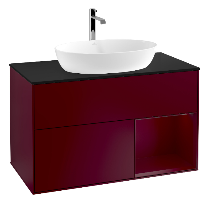 Тумба под раковину Villeroy & Boch Finion 100х50,1 см с подсветкой МДФ пион матовый лак/стекло черное матовое G782HBHB