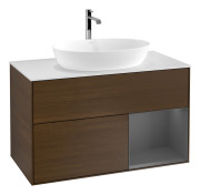 Тумба под раковину Villeroy & Boch Finion 100х50,1 см с подсветкой МДФ шпон грецкого ореха/стекло белое матовое G781GKGN