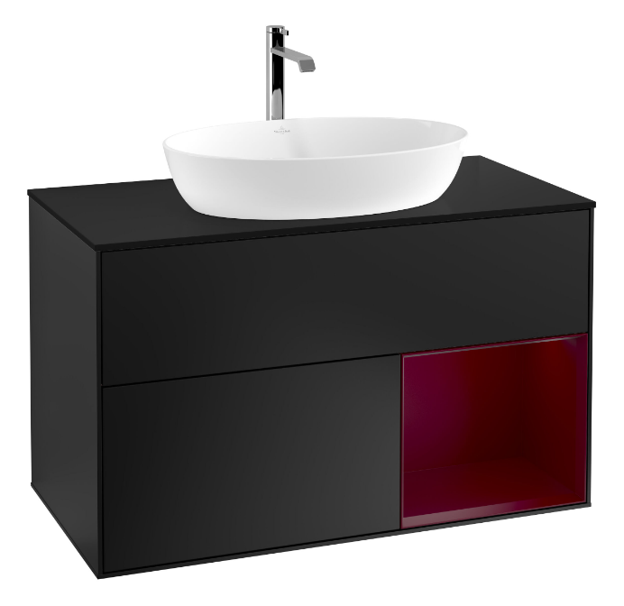 Тумба под раковину Villeroy & Boch Finion 100х50,1 см с подсветкой МДФ черный матовый лак/стекло черное матовое G782HBPD