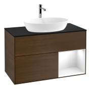 Тумба под раковину Villeroy & Boch Finion 100х50,1 см с подсветкой МДФ шпон грецкого ореха/стекло черное матовое G782GFGN