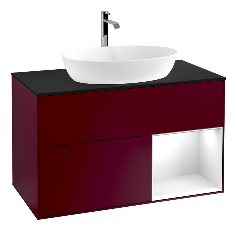 Тумба под раковину Villeroy & Boch Finion 100х50,1 см с подсветкой МДФ пион матовый лак/стекло черное матовое G782GFHB