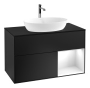 Тумба под раковину Villeroy & Boch Finion 100х50,1 см с подсветкой МДФ черный матовый лак/стекло черное матовое G782GFPD