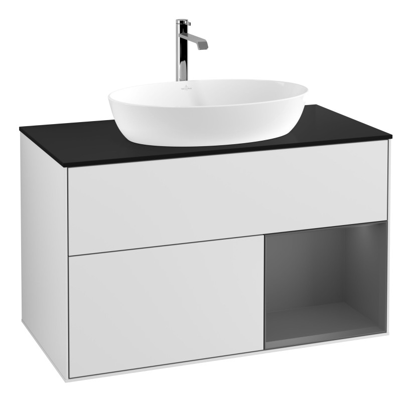 Тумба під раковину Villeroy & Boch Finion 100х50,1 см із підсвічуванням МДФ білий матовий лак/скло чорне матове G782GKMT