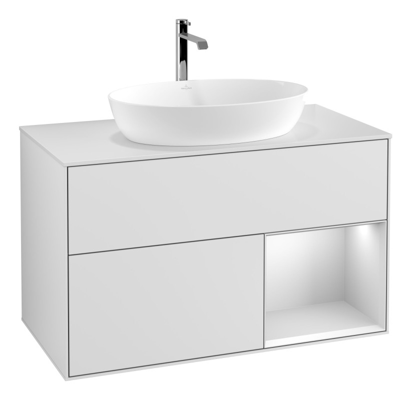 Тумба під раковину Villeroy & Boch Finion 100х50,1 см із підсвічуванням МДФ білий матовий лак/скло біле матове G781MTMT