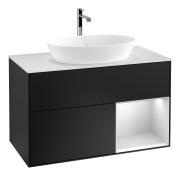 Тумба под раковину Villeroy & Boch Finion 100х50,1 см с подсветкой МДФ черный матовый лак/стекло белое матовое G781MTPD