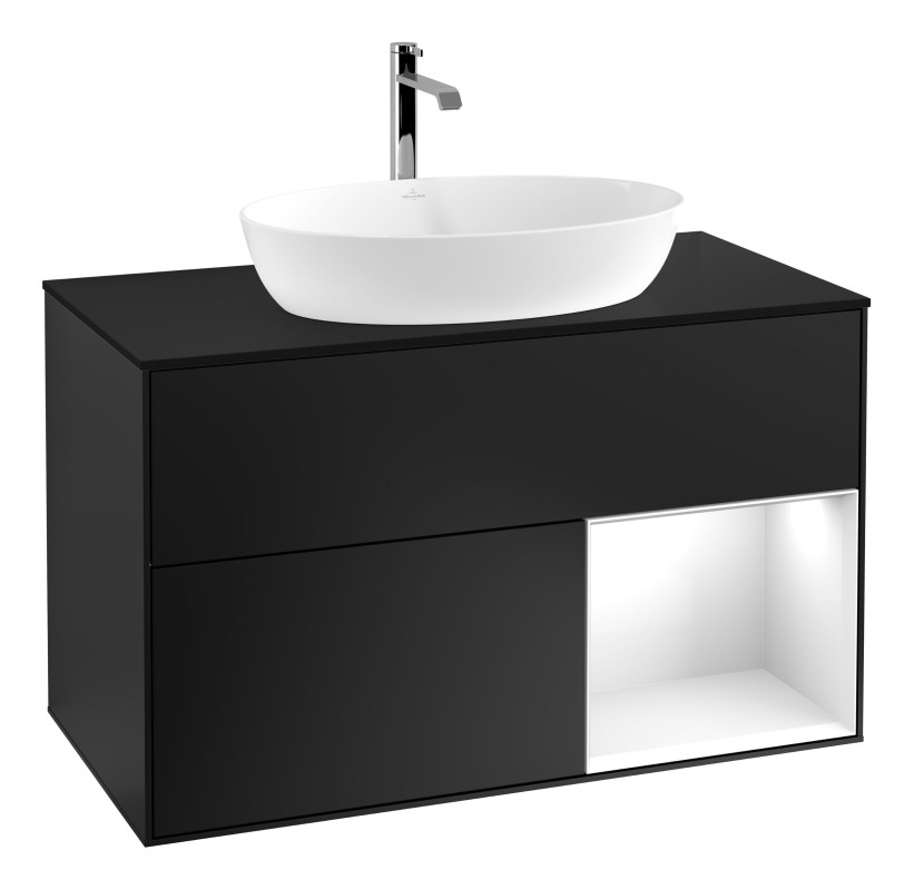 Тумба під раковину Villeroy & Boch Finion 100х50,1 см із підсвічуванням МДФ чорний матовий лак/скло чорне матове G782GFPD