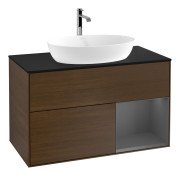 Тумба под раковину Villeroy & Boch Finion 100х50,1 см с подсветкой МДФ шпон грецкого ореха/стекло черное матовое G782GKGN