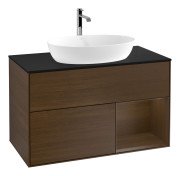 Тумба под раковину Villeroy & Boch Finion 100х50,1 см с подсветкой МДФ шпон грецкого ореха/стекло черное матовое G782GNGN