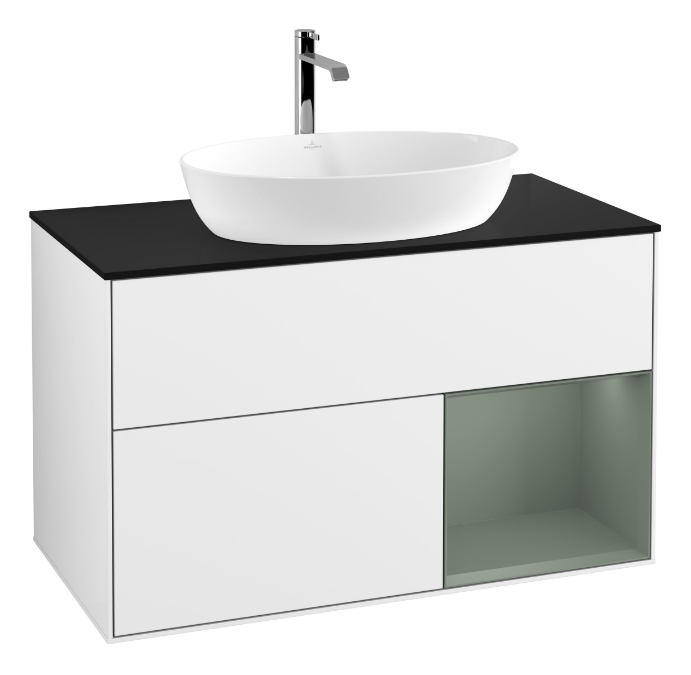 Тумба под раковину Villeroy & Boch Finion 100х50,1 см с подсветкой МДФ глянцевый белый лак/стекло черное матовое G782GMGF